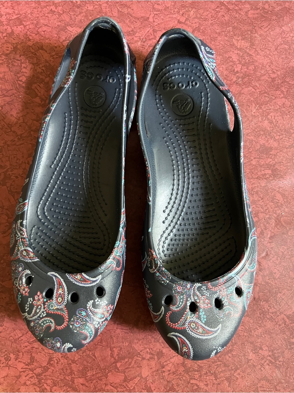 Crocs Kadee Floral Paisley Ballet Flats Slip On Comfort Shoes Women's Size 8